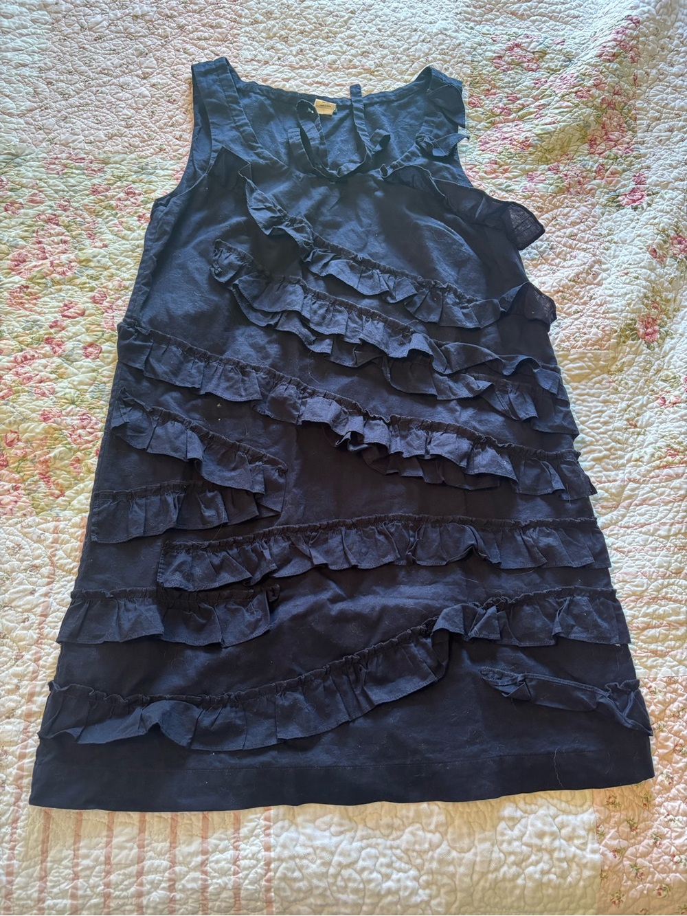J. Crew Navy Sleeveless Ruffle Shift Dress